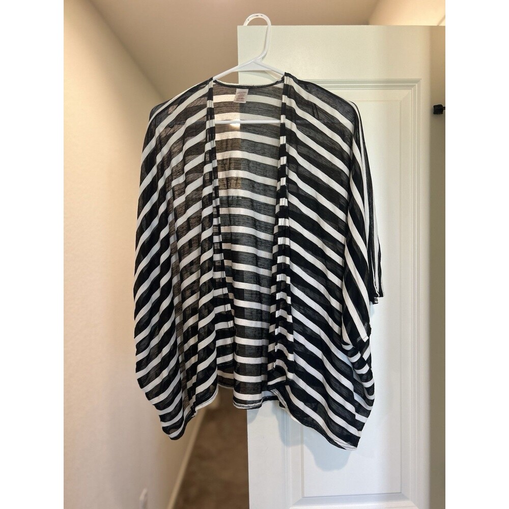 Swim Cover Up Or Summer Cardigan With Black And White Sheer Stripes, OS
